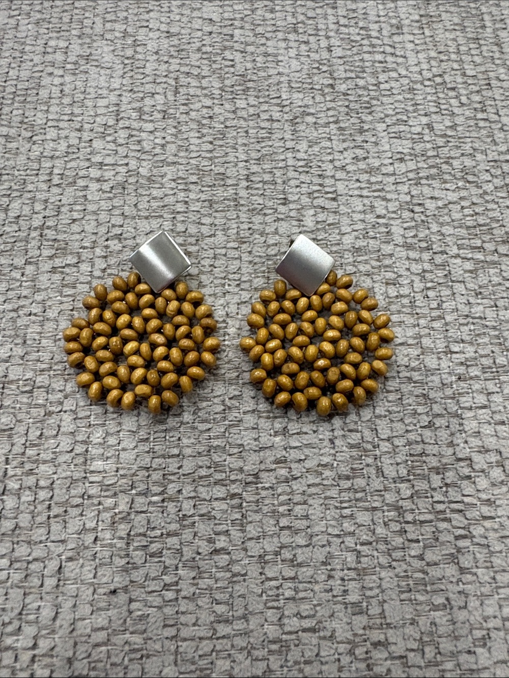 Beaded Round Drop Earrings in Mustard Yellow